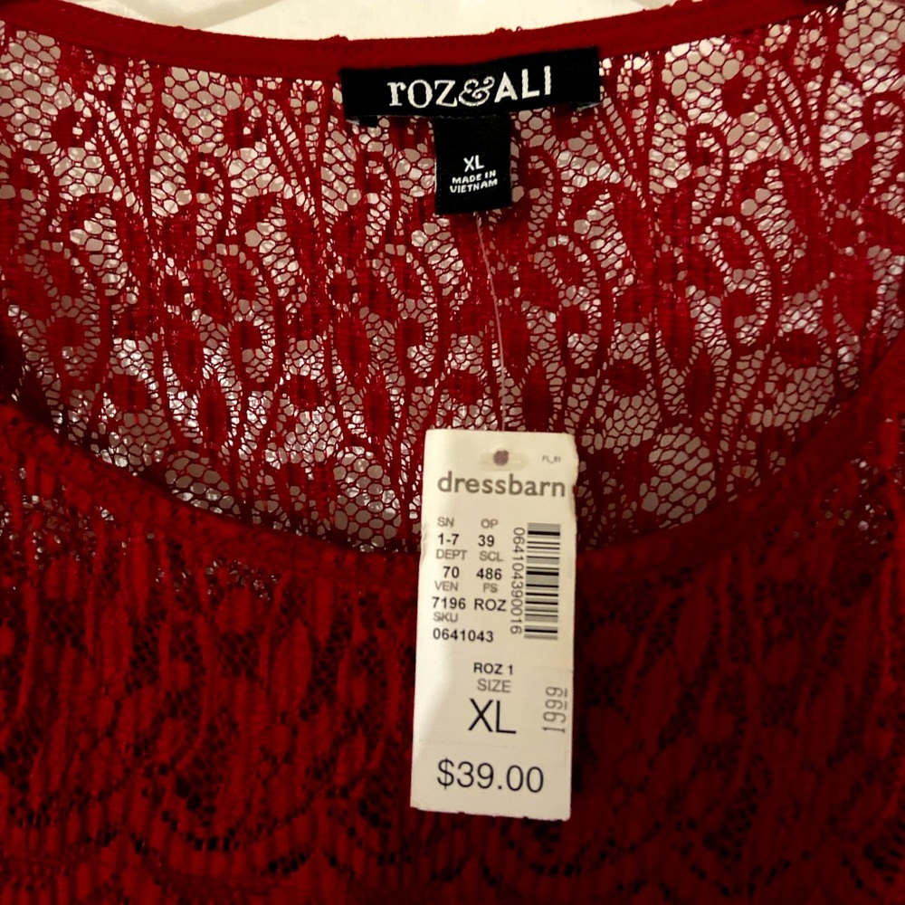 Women’s red long sleeve blouse.